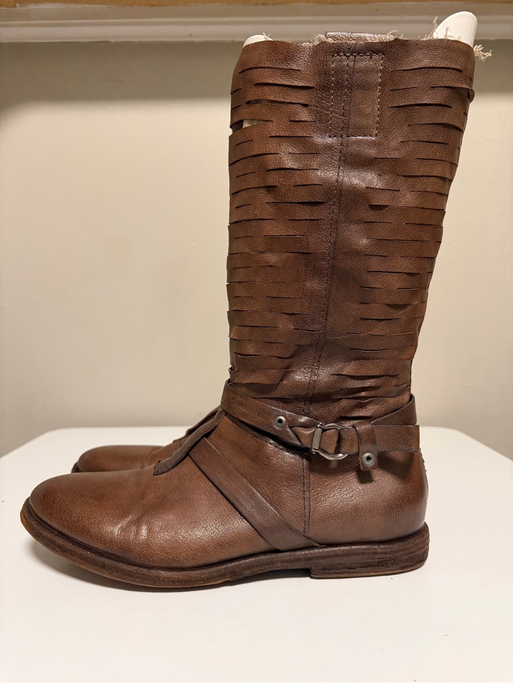 A.S.98 Brown Leather Slit Detail Biker Boots Women’s EU 40 US 9 UK 6.5
